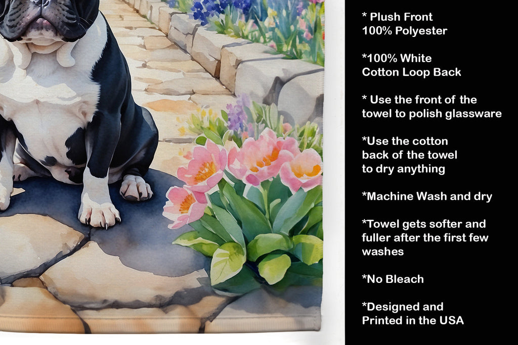 French Bulldog Spring Path Kitchen Towel Velour Plush Front and Cotton Loop Back Machine Washable