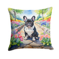 French Bulldog Spring Path Decorative Throw Pillow 14x14 Indoor Outdoor Accent Cushion, Fabric Cover with Insert for Sofa, Bed, Porch & Living Room