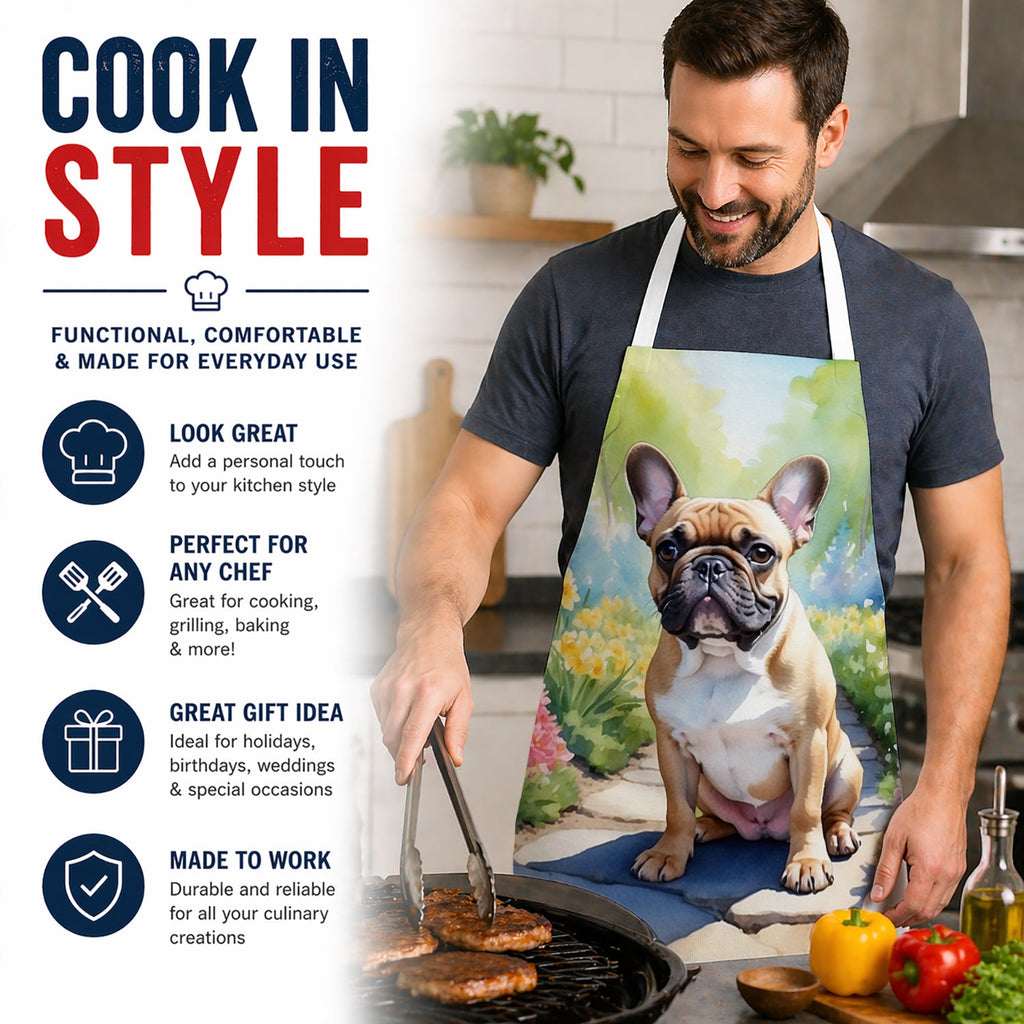 French Bulldog Spring Path Apron Cooking Kitchen Server Baking Crafts Gardening for Adult Women Men, Unisex, Large, Multicolor