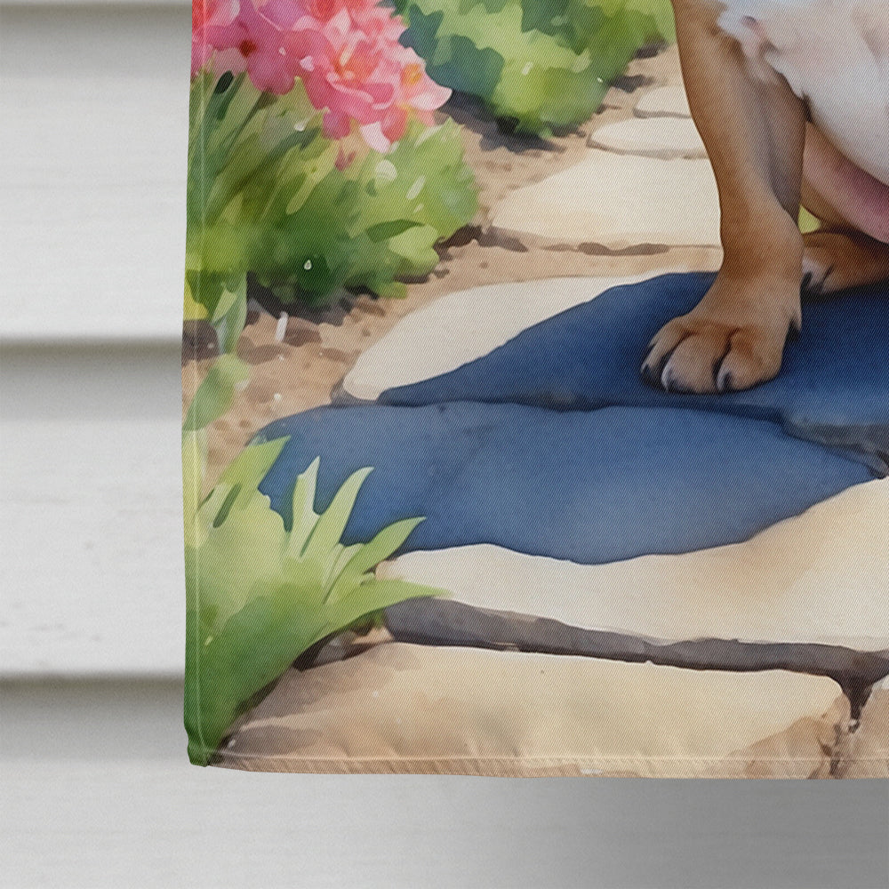 French Bulldog Spring Path House Flag 28x40 Porch Sleeve Pole Decorative Outside Yard Banner Artwork Wall Hanging, Polyester