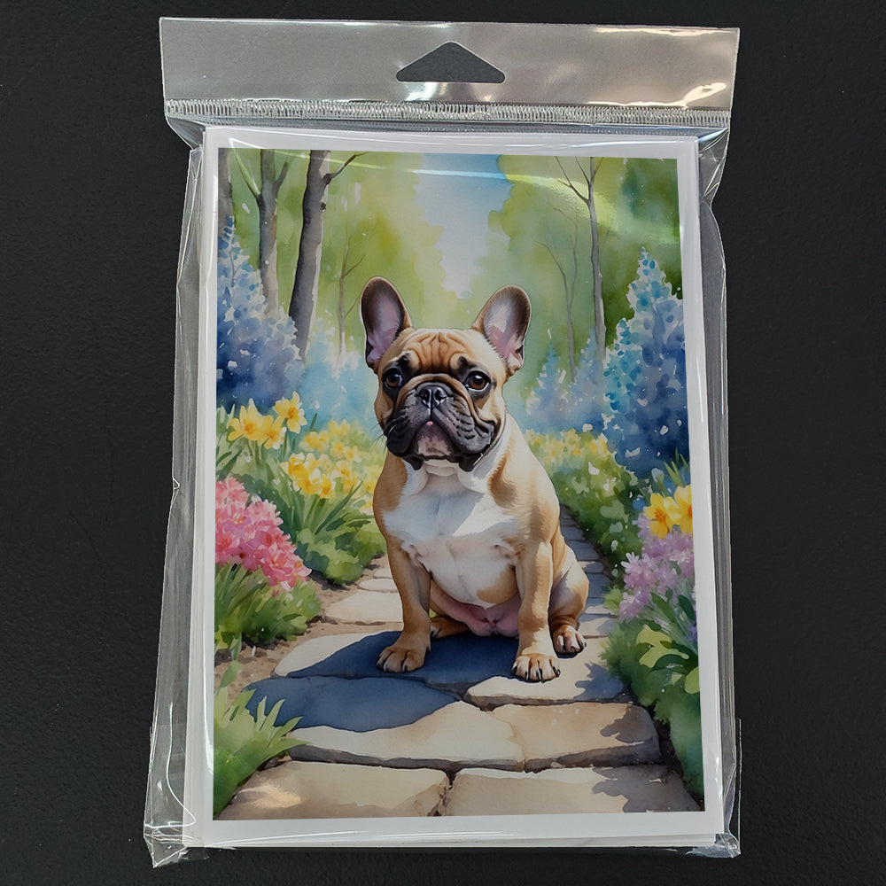 French Bulldog Spring Path Greeting Cards Pack of 8 Blank Cards with Envelopes Whimsical A7 Size 5x7