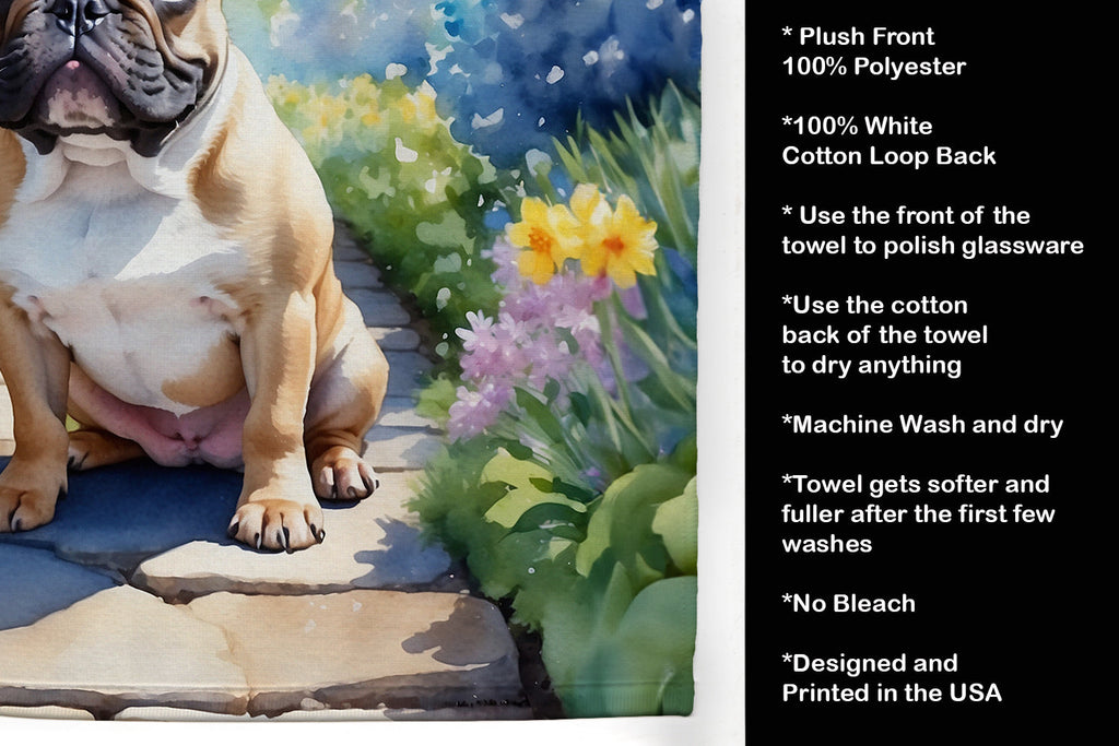 French Bulldog Spring Path Kitchen Towel Velour Plush Front and Cotton Loop Back Machine Washable