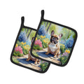 French Bulldog Spring Path Pot Holder Set of 2 Heat Resistant Quilted Hot Pads 7.5 x 7.5 Inch, Insulated Kitchen Trivets for Cooking & Baking