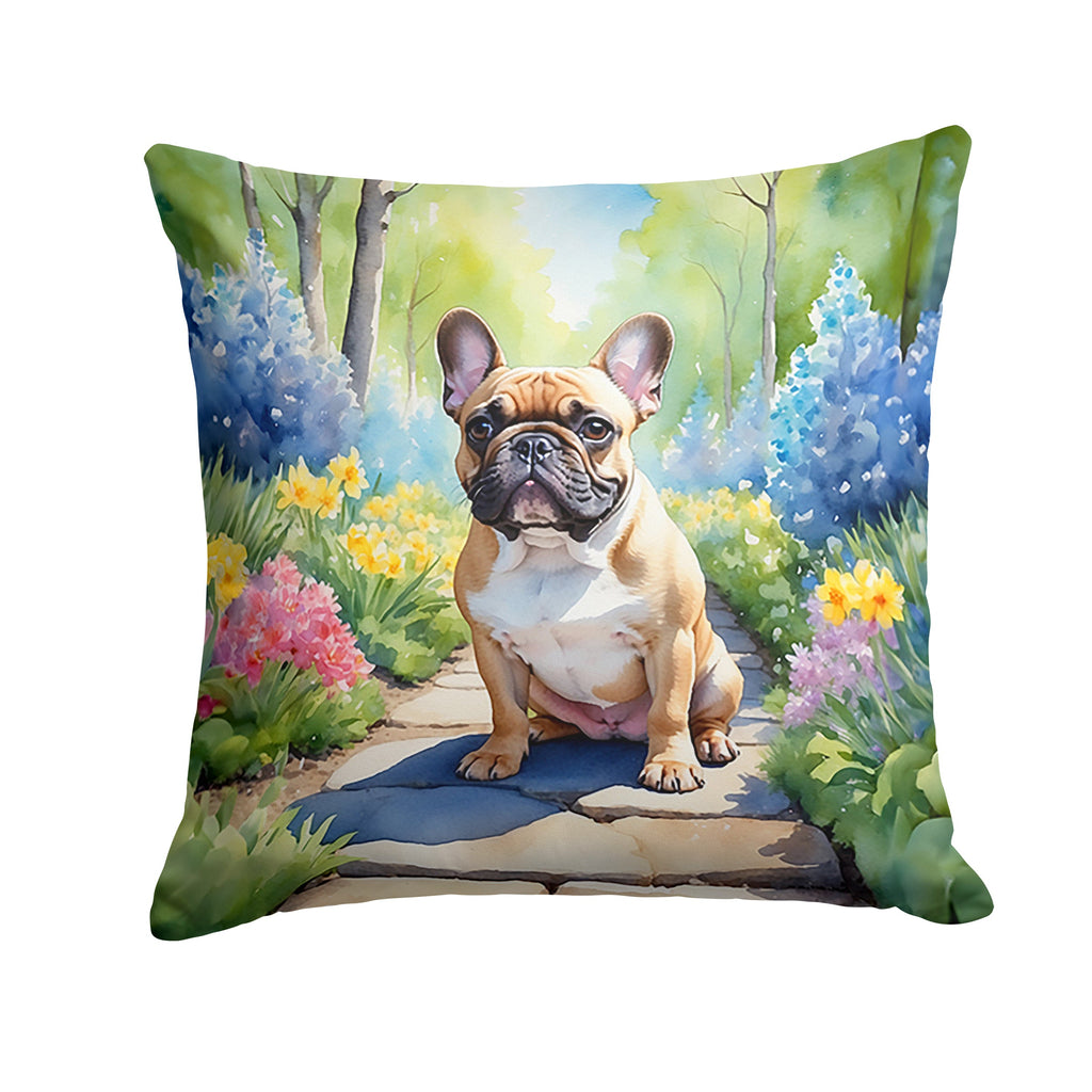French Bulldog Spring Path Decorative Throw Pillow 18x18 Indoor Outdoor Accent Cushion, Fabric Cover with Insert for Sofa, Bed, Porch & Living Room