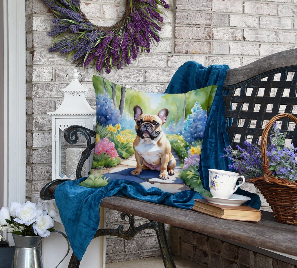 French Bulldog Spring Path Decorative Throw Pillow 18x18 Indoor Outdoor Accent Cushion, Fabric Cover with Insert for Sofa, Bed, Porch & Living Room