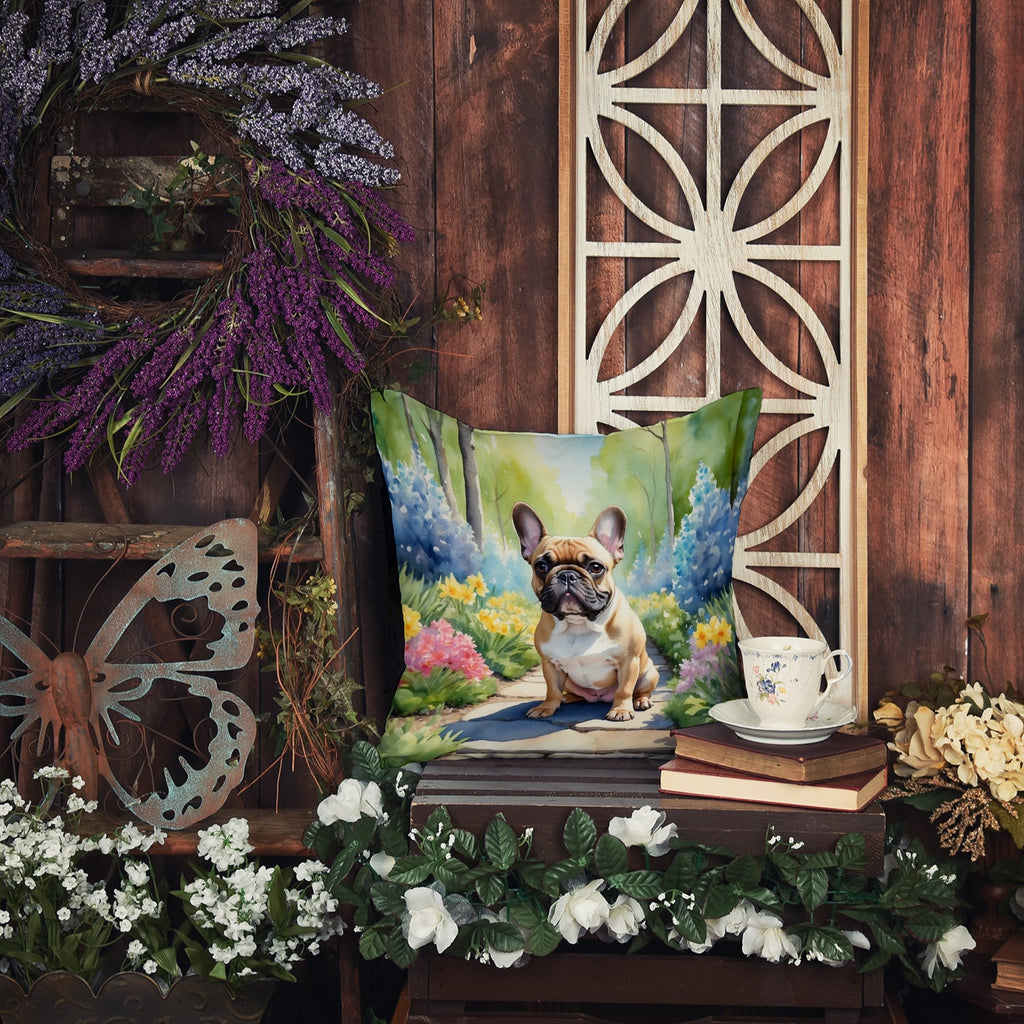 French Bulldog Spring Path Decorative Throw Pillow 18x18 Indoor Outdoor Accent Cushion, Fabric Cover with Insert for Sofa, Bed, Porch & Living Room
