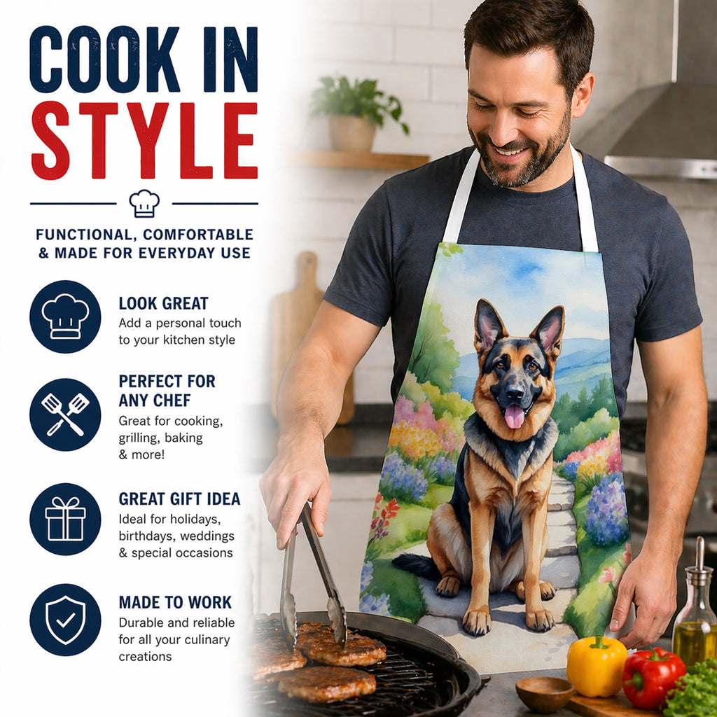 German Shepherd Spring Path Apron Cooking Kitchen Server Baking Crafts Gardening for Adult Women Men, Unisex, Large, Multicolor