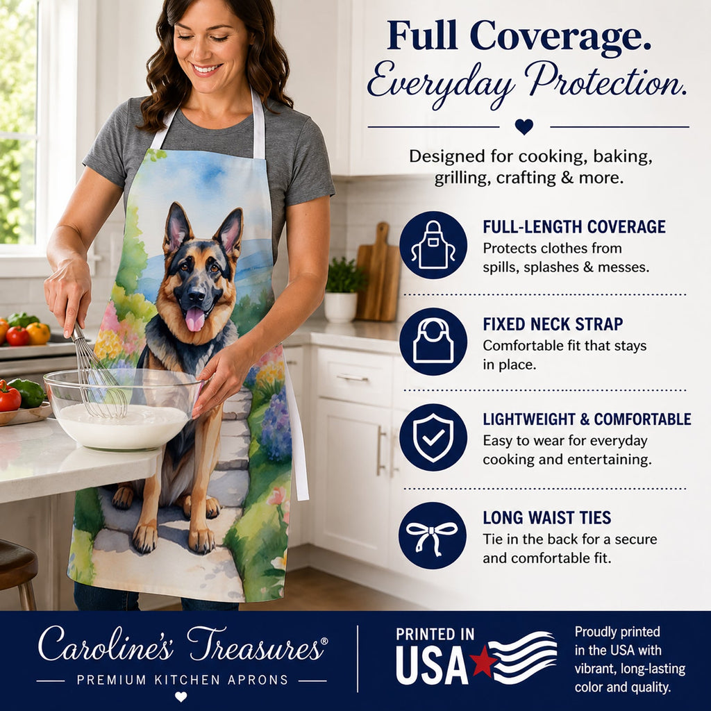 German Shepherd Spring Path Apron Cooking Kitchen Server Baking Crafts Gardening for Adult Women Men, Unisex, Large, Multicolor