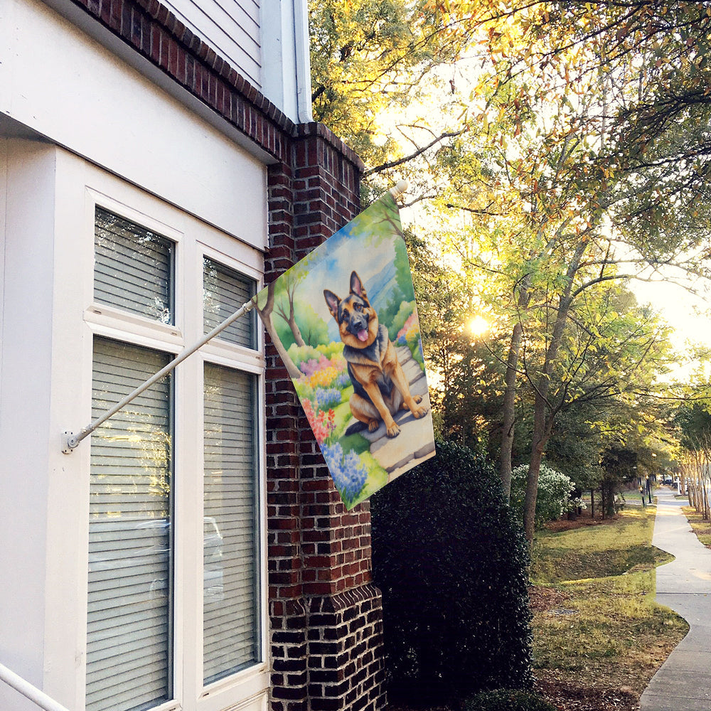 German Shepherd Spring Path House Flag 28x40 Porch Sleeve Pole Decorative Outside Yard Banner Artwork Wall Hanging, Polyester