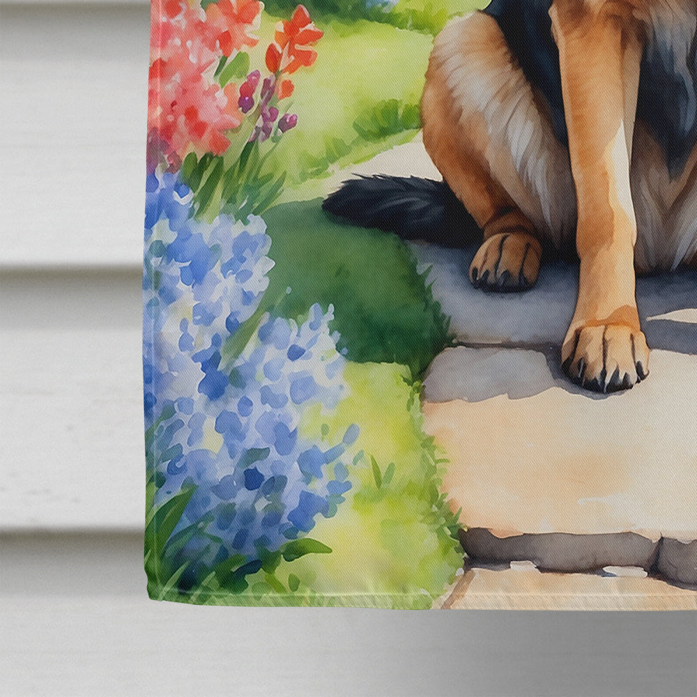 German Shepherd Spring Path House Flag 28x40 Porch Sleeve Pole Decorative Outside Yard Banner Artwork Wall Hanging, Polyester