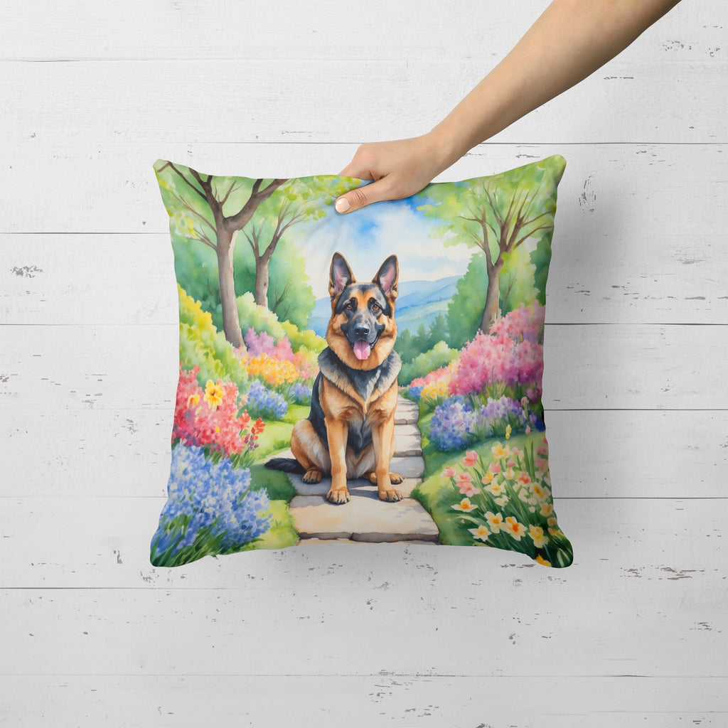 German Shepherd Spring Path Decorative Throw Pillow 18x18 Indoor Outdoor Accent Cushion, Fabric Cover with Insert for Sofa, Bed, Porch & Living Room