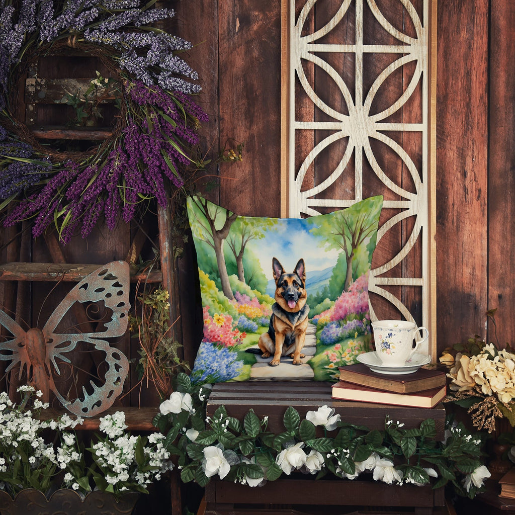 German Shepherd Spring Path Decorative Throw Pillow 18x18 Indoor Outdoor Accent Cushion, Fabric Cover with Insert for Sofa, Bed, Porch & Living Room