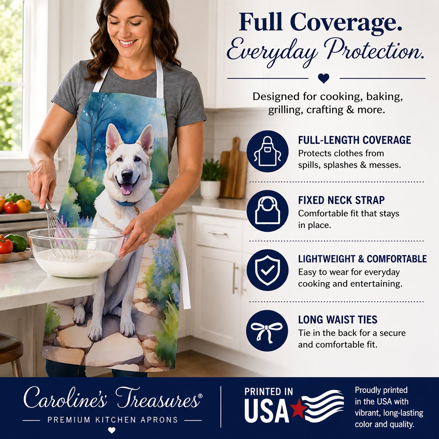 German Shepherd Spring Path Apron Cooking Kitchen Server Baking Crafts Gardening for Adult Women Men, Unisex, Large, Multicolor