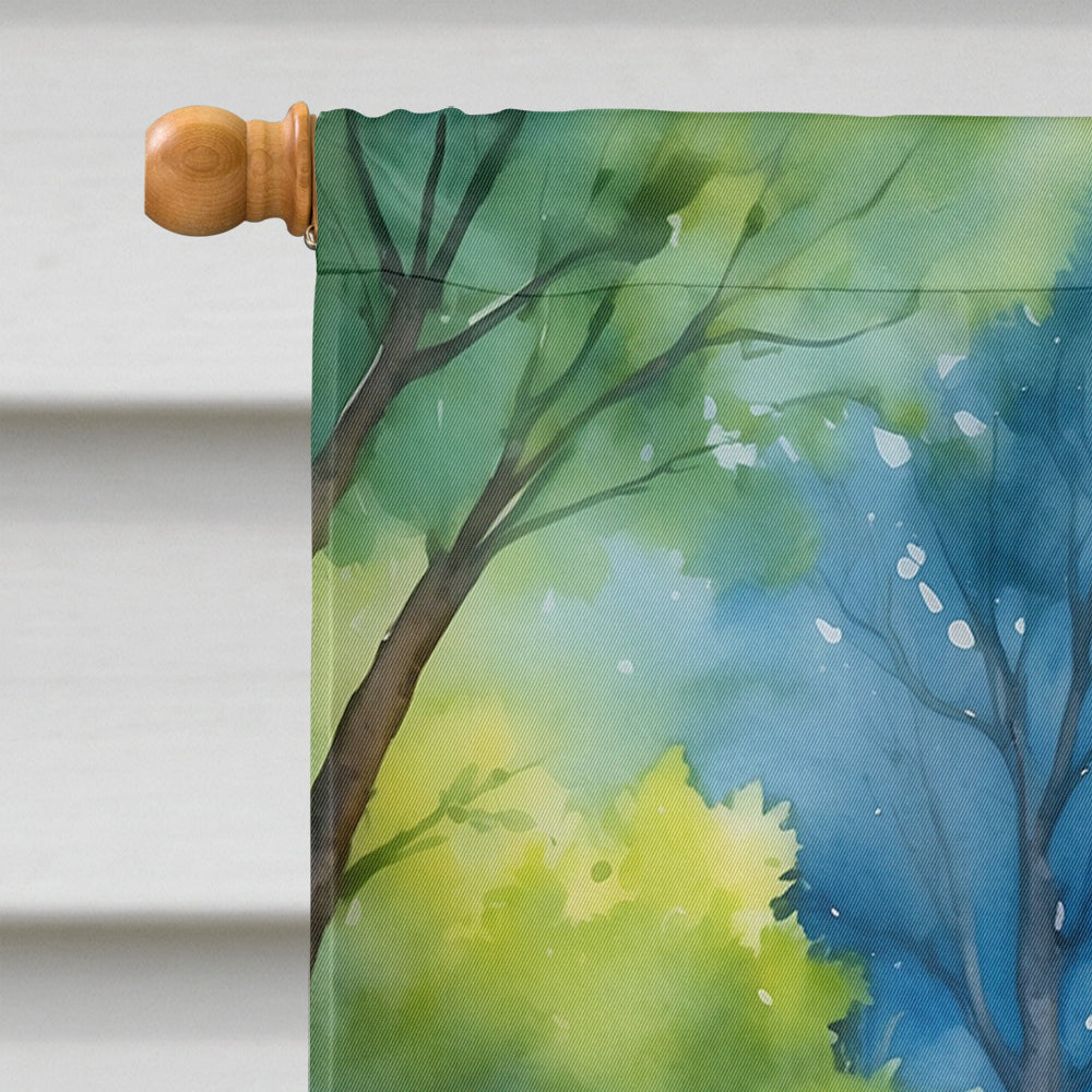 German Shepherd Spring Path House Flag 28x40 Porch Sleeve Pole Decorative Outside Yard Banner Artwork Wall Hanging, Polyester