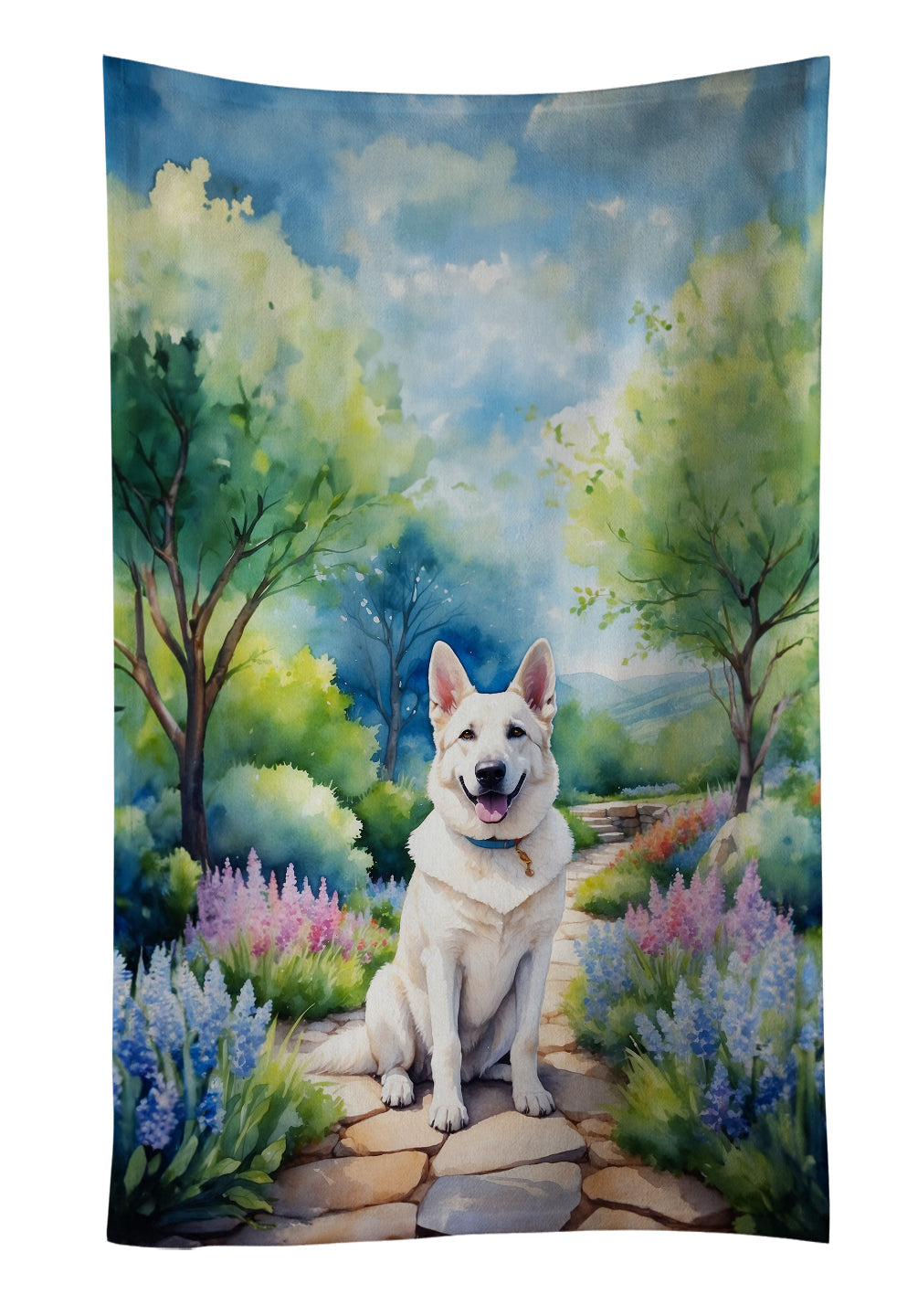 German Shepherd Spring Path Kitchen Towel Velour Plush Front and Cotton Loop Back Machine Washable