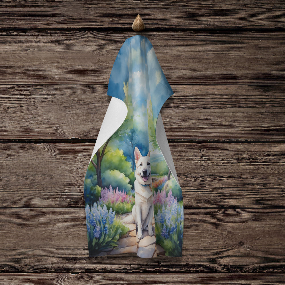 German Shepherd Spring Path Kitchen Towel Velour Plush Front and Cotton Loop Back Machine Washable