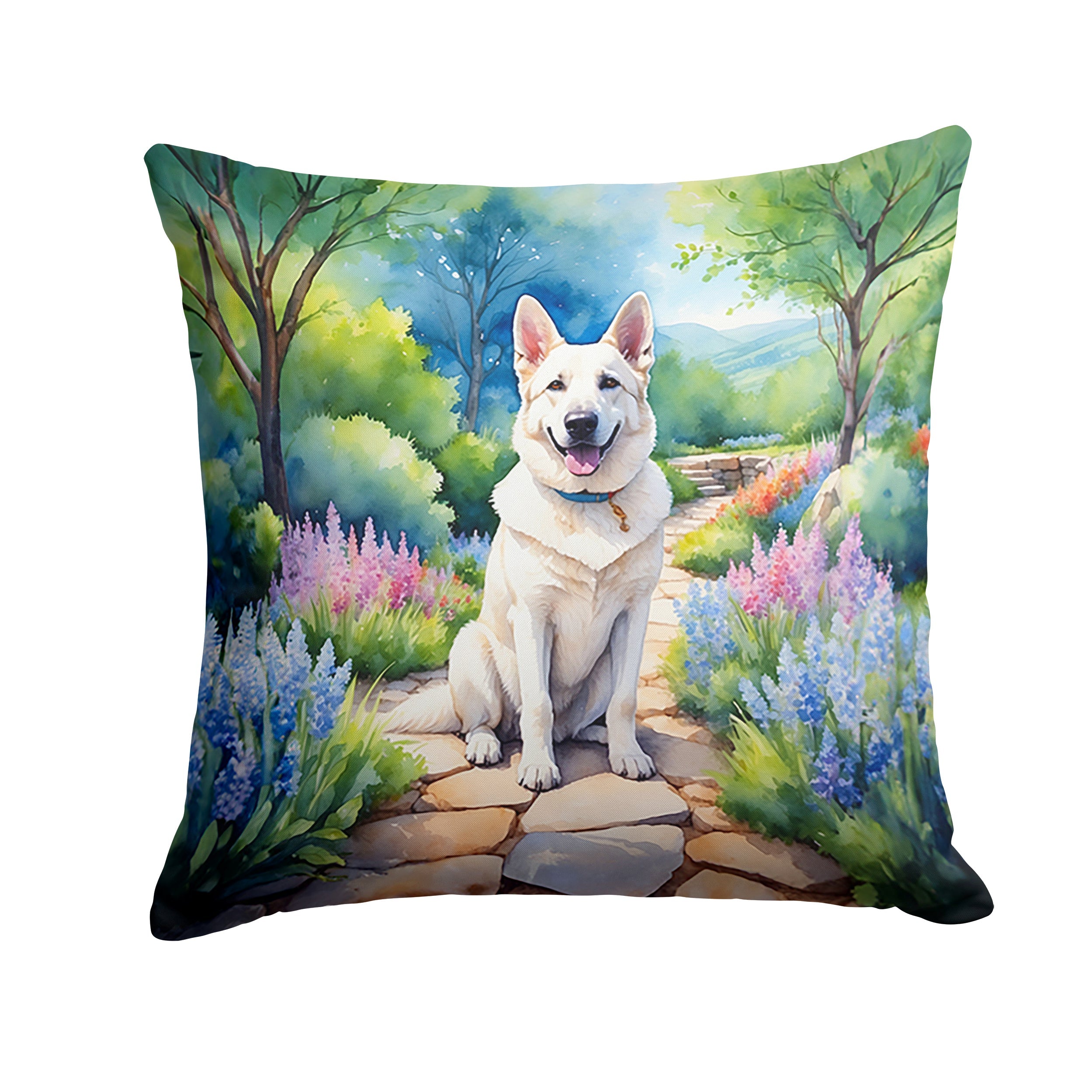 German Shepherd Spring Path Decorative Throw Pillow 18x18 Indoor Outdoor Accent Cushion, Fabric Cover with Insert for Sofa, Bed, Porch & Living Room