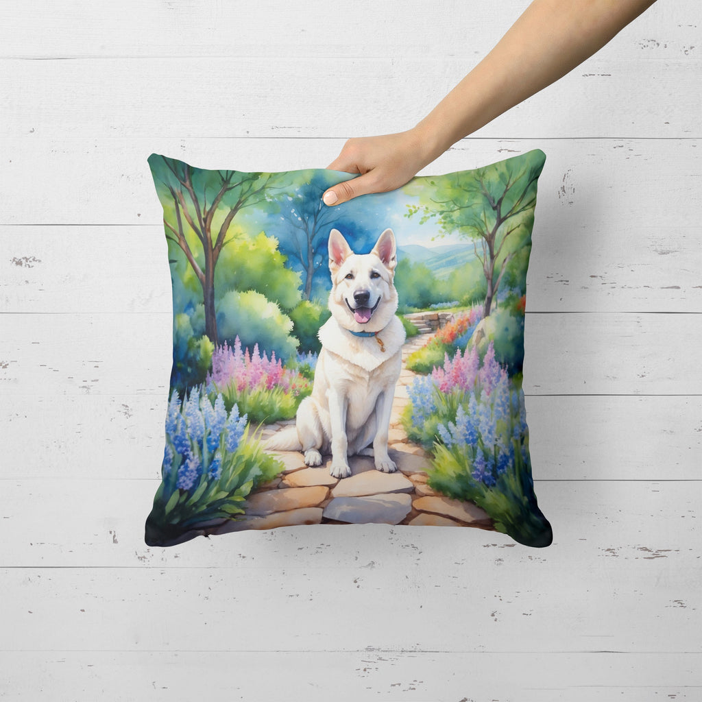 German Shepherd Spring Path Decorative Throw Pillow 18x18 Indoor Outdoor Accent Cushion, Fabric Cover with Insert for Sofa, Bed, Porch & Living Room