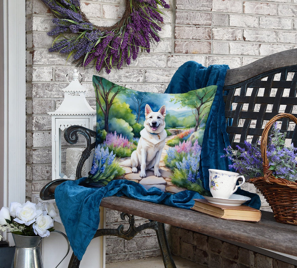 German Shepherd Spring Path Decorative Throw Pillow 18x18 Indoor Outdoor Accent Cushion, Fabric Cover with Insert for Sofa, Bed, Porch & Living Room
