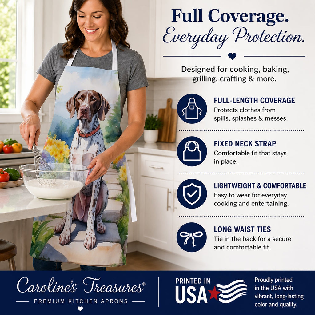 German Shorthaired Pointer Spring Path Apron Cooking Kitchen Server Baking Crafts Gardening for Adult Women Men, Unisex, Large, Multicolor