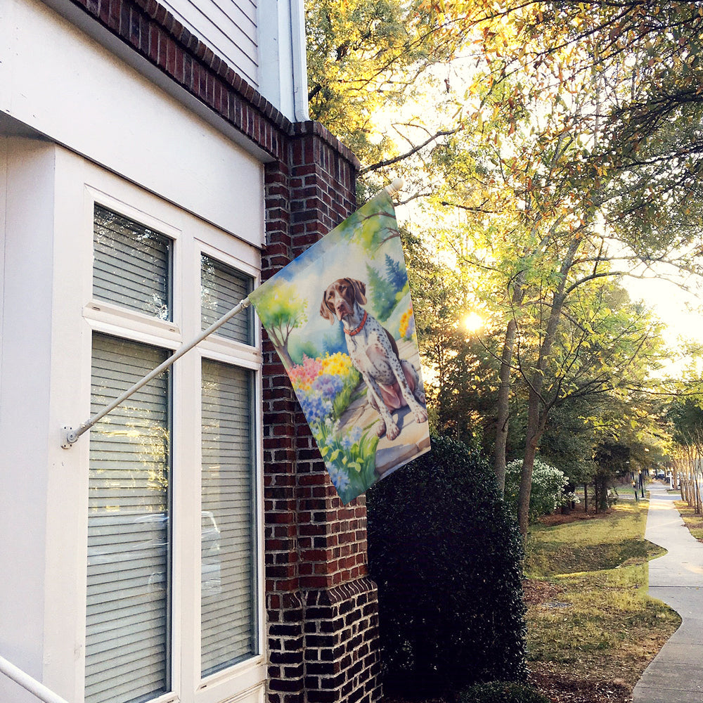 German Shorthaired Pointer Spring Path House Flag 28x40 Porch Sleeve Pole Decorative Outside Yard Banner Artwork Wall Hanging, Polyester