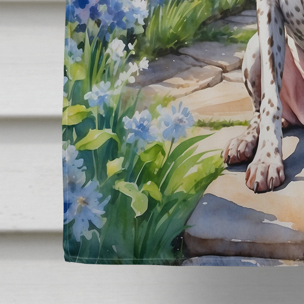 German Shorthaired Pointer Spring Path House Flag 28x40 Porch Sleeve Pole Decorative Outside Yard Banner Artwork Wall Hanging, Polyester
