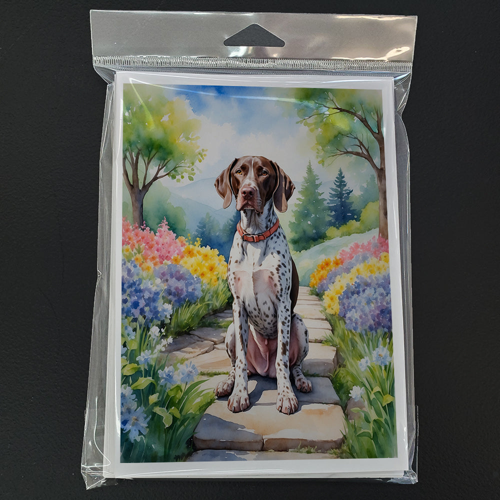 German Shorthaired Pointer Spring Path Greeting Cards Pack of 8 Blank Cards with Envelopes Whimsical A7 Size 5x7