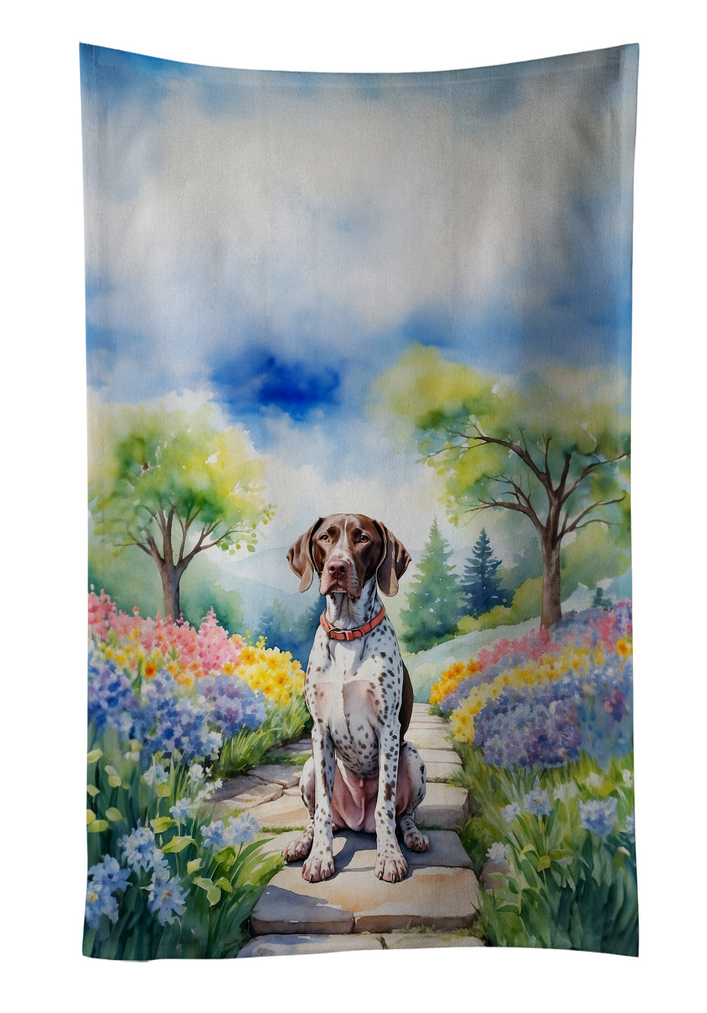 German Shorthaired Pointer Spring Path Kitchen Towel Velour Plush Front and Cotton Loop Back Machine Washable