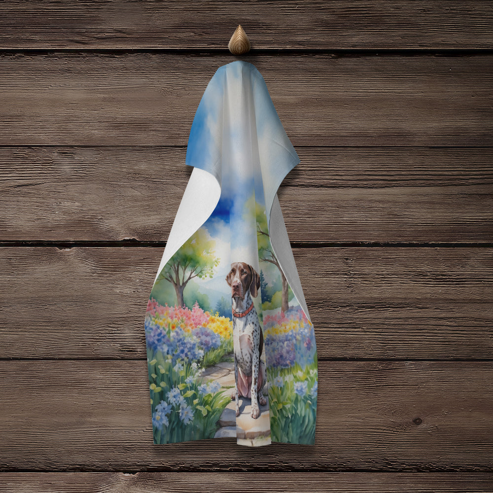 German Shorthaired Pointer Spring Path Kitchen Towel Velour Plush Front and Cotton Loop Back Machine Washable