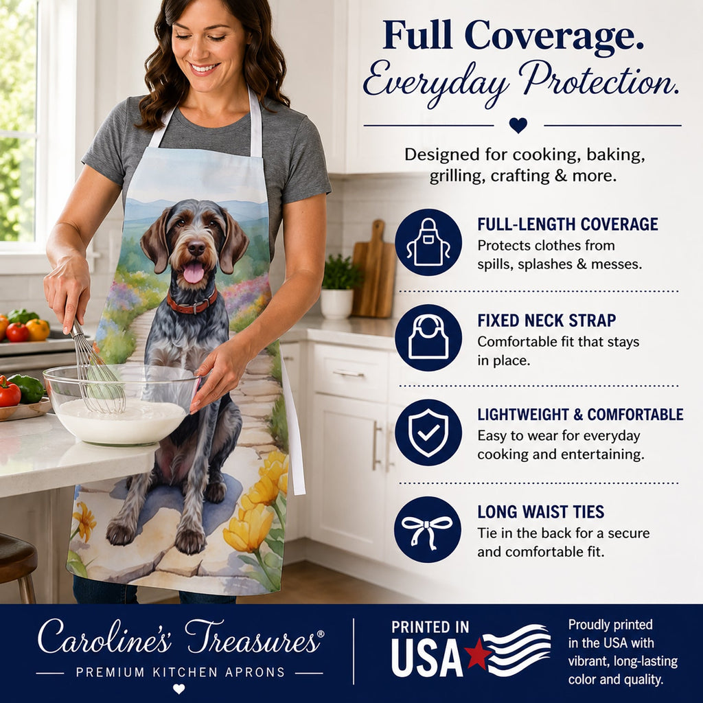 German Wirehaired Pointer Spring Path Apron Cooking Kitchen Server Baking Crafts Gardening for Adult Women Men, Unisex, Large, Multicolor