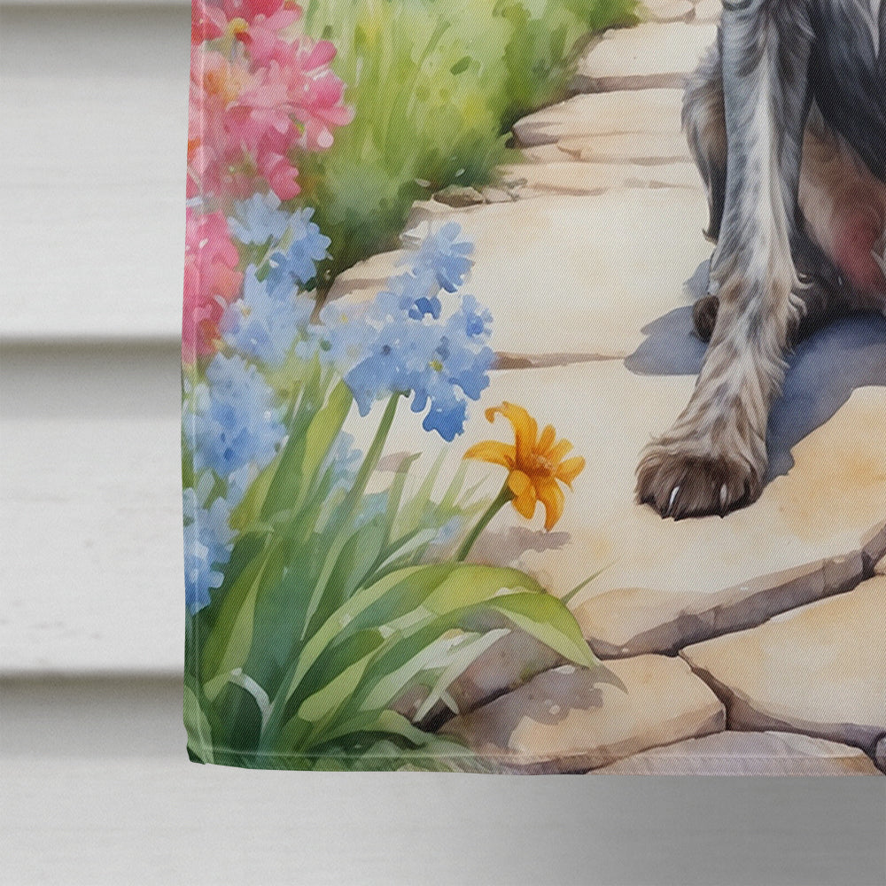 German Wirehaired Pointer Spring Path House Flag 28x40 Porch Sleeve Pole Decorative Outside Yard Banner Artwork Wall Hanging, Polyester