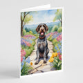 German Wirehaired Pointer Spring Path Greeting Cards Pack of 8 Blank Cards with Envelopes Whimsical A7 Size 5x7