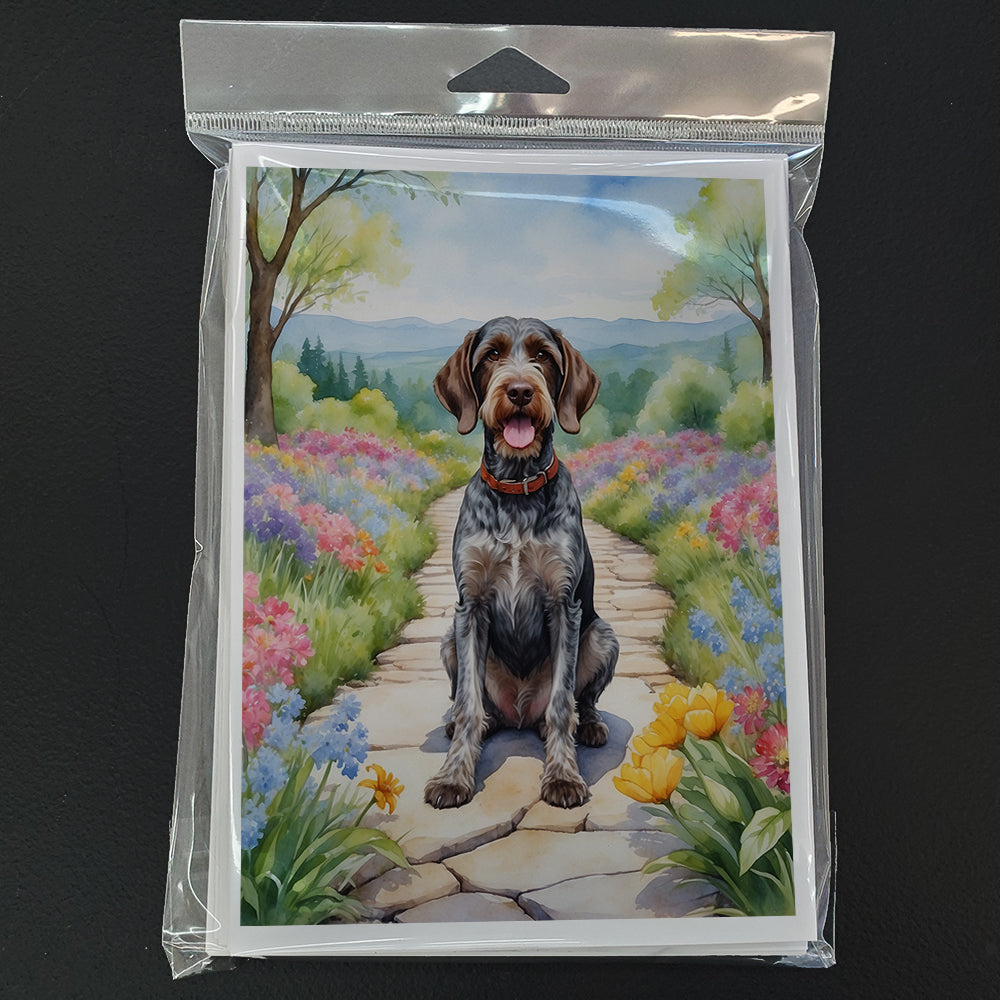German Wirehaired Pointer Spring Path Greeting Cards Pack of 8 Blank Cards with Envelopes Whimsical A7 Size 5x7