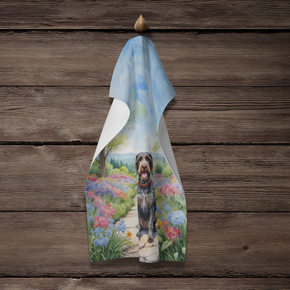 German Wirehaired Pointer Spring Path Kitchen Towel Velour Plush Front and Cotton Loop Back Machine Washable