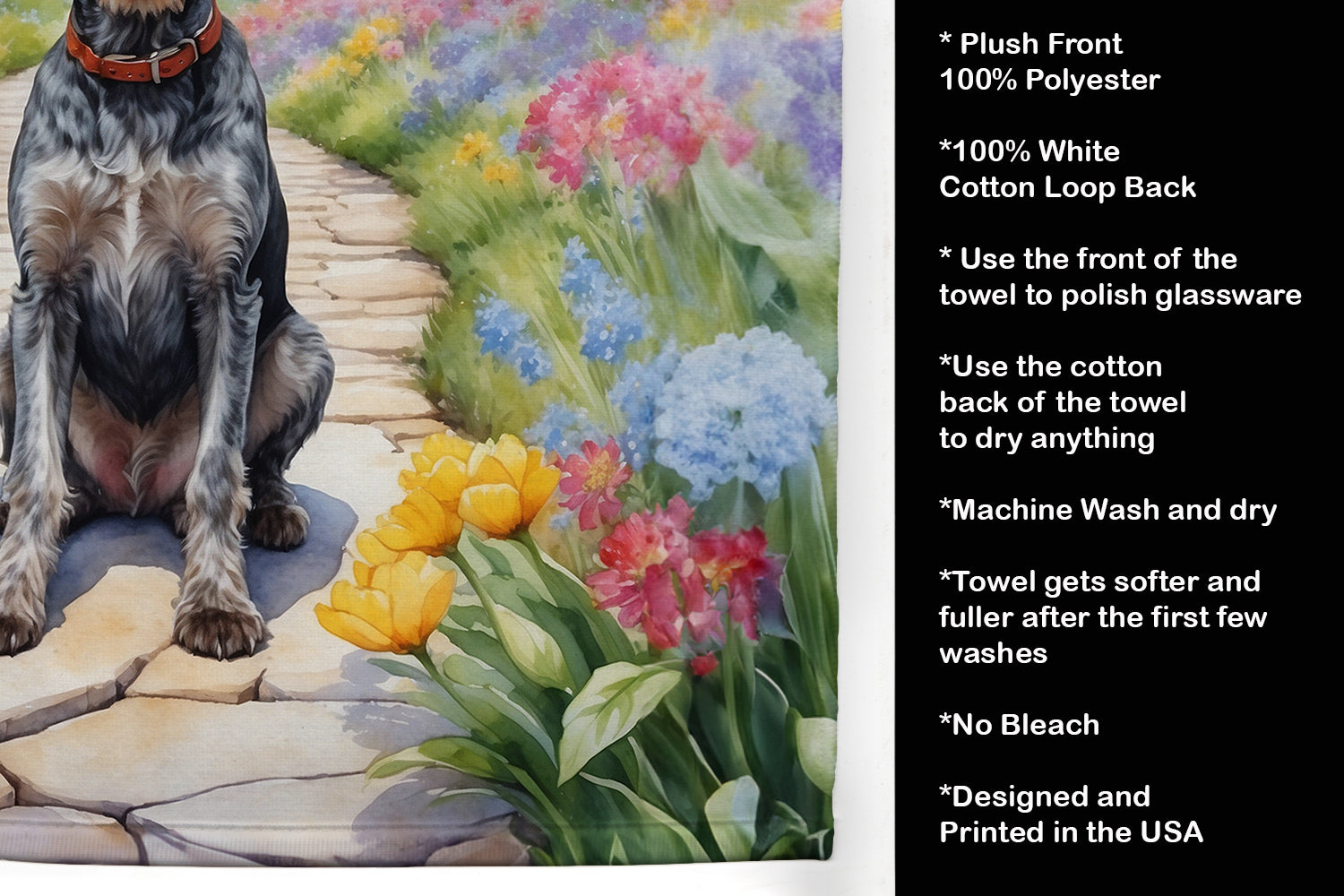German Wirehaired Pointer Spring Path Kitchen Towel Velour Plush Front and Cotton Loop Back Machine Washable