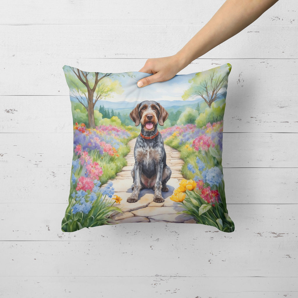 German Wirehaired Pointer Spring Path Decorative Throw Pillow 18x18 Indoor Outdoor Accent Cushion, Fabric Cover with Insert for Sofa, Bed, Porch & Living Room