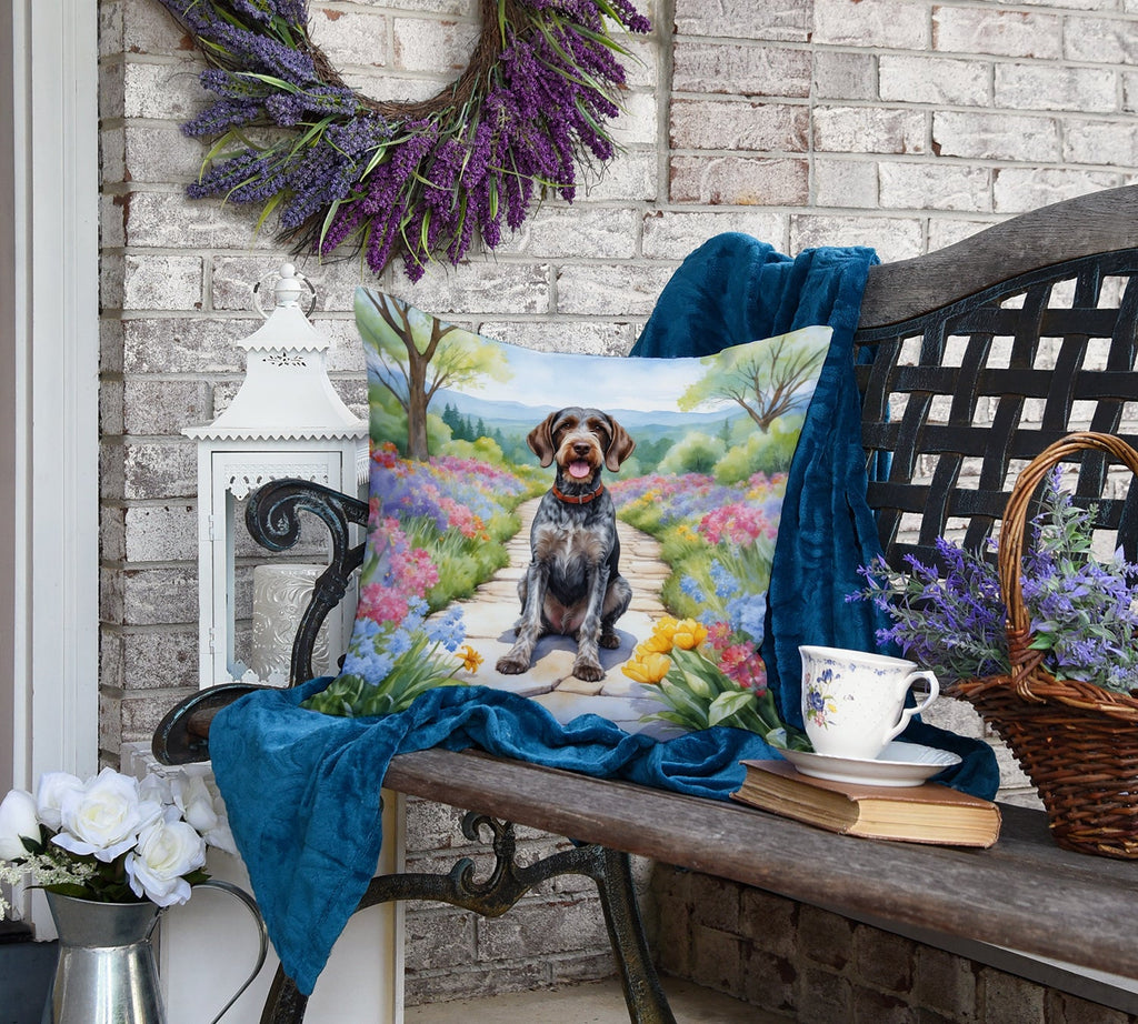 German Wirehaired Pointer Spring Path Decorative Throw Pillow 18x18 Indoor Outdoor Accent Cushion, Fabric Cover with Insert for Sofa, Bed, Porch & Living Room