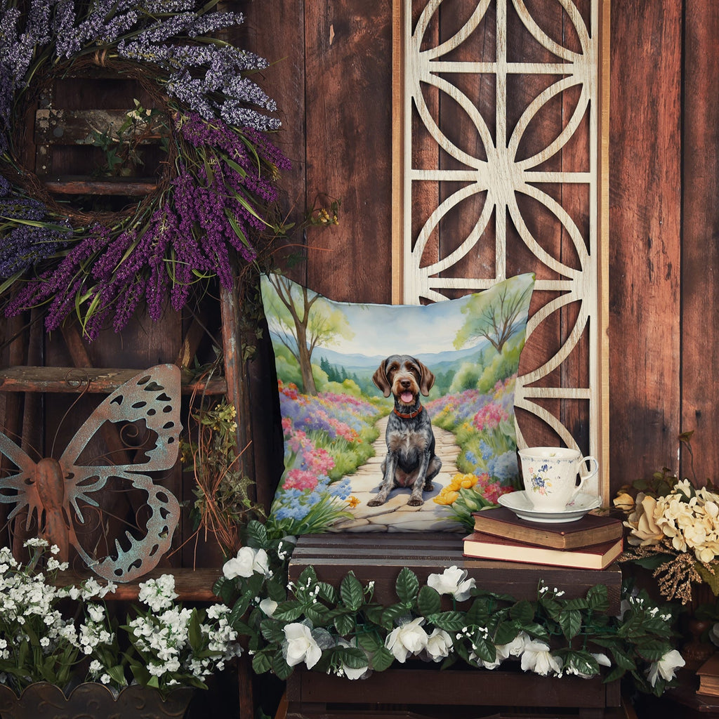 German Wirehaired Pointer Spring Path Decorative Throw Pillow 18x18 Indoor Outdoor Accent Cushion, Fabric Cover with Insert for Sofa, Bed, Porch & Living Room