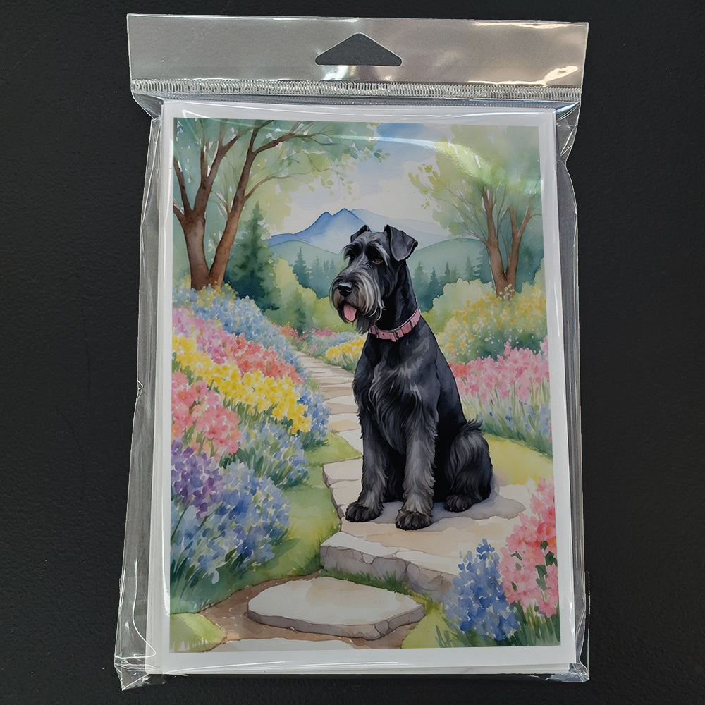 Giant Schnauzer Spring Path Greeting Cards Pack of 8 Blank Cards with Envelopes Whimsical A7 Size 5x7