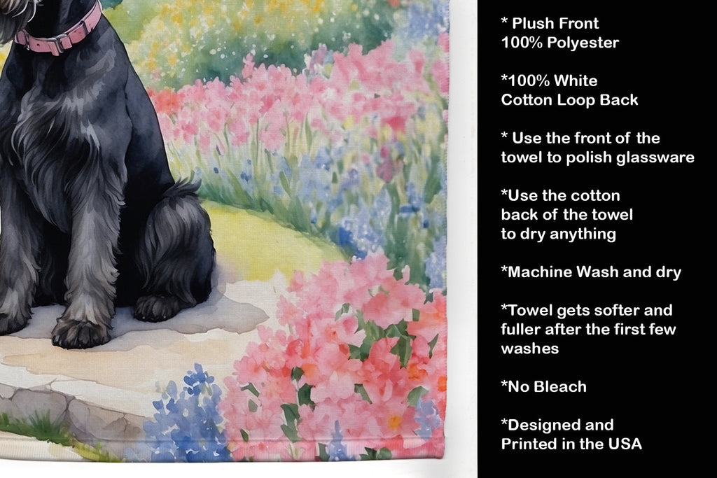 Giant Schnauzer Spring Path Kitchen Towel Velour Plush Front and Cotton Loop Back Machine Washable