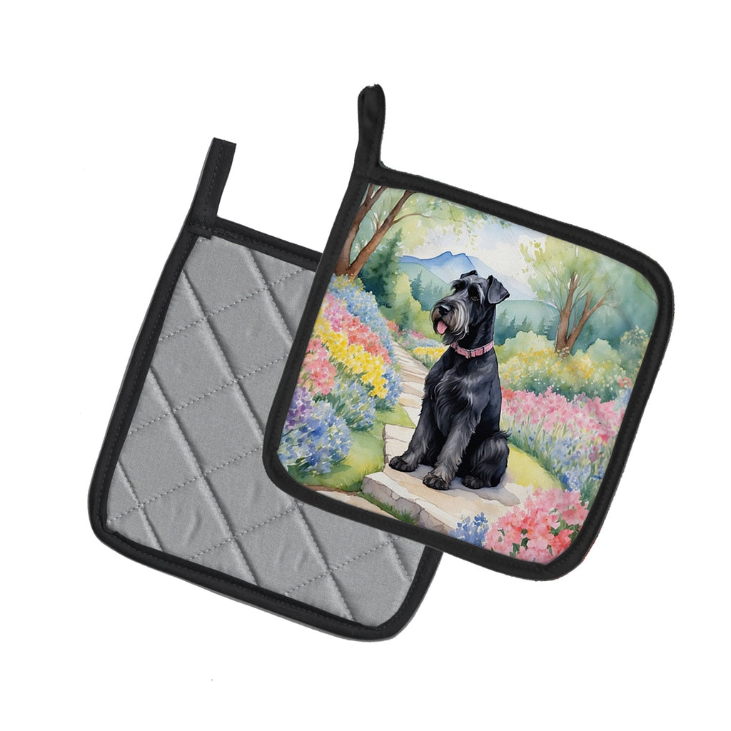 Giant Schnauzer Spring Path Pot Holder Set of 2 Heat Resistant Quilted Hot Pads 7.5 x 7.5 Inch, Insulated Kitchen Trivets for Cooking & Baking