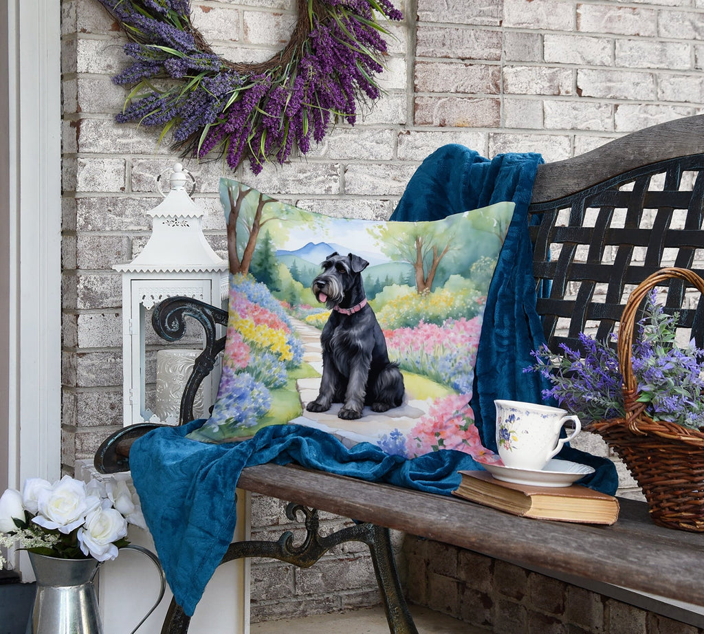 Giant Schnauzer Spring Path Decorative Throw Pillow 18x18 Indoor Outdoor Accent Cushion, Fabric Cover with Insert for Sofa, Bed, Porch & Living Room