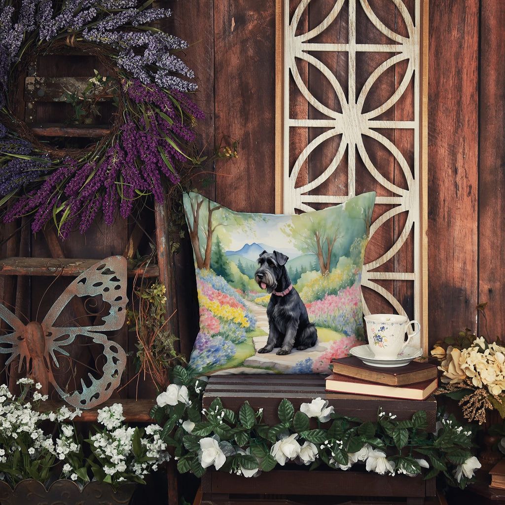 Giant Schnauzer Spring Path Decorative Throw Pillow 18x18 Indoor Outdoor Accent Cushion, Fabric Cover with Insert for Sofa, Bed, Porch & Living Room
