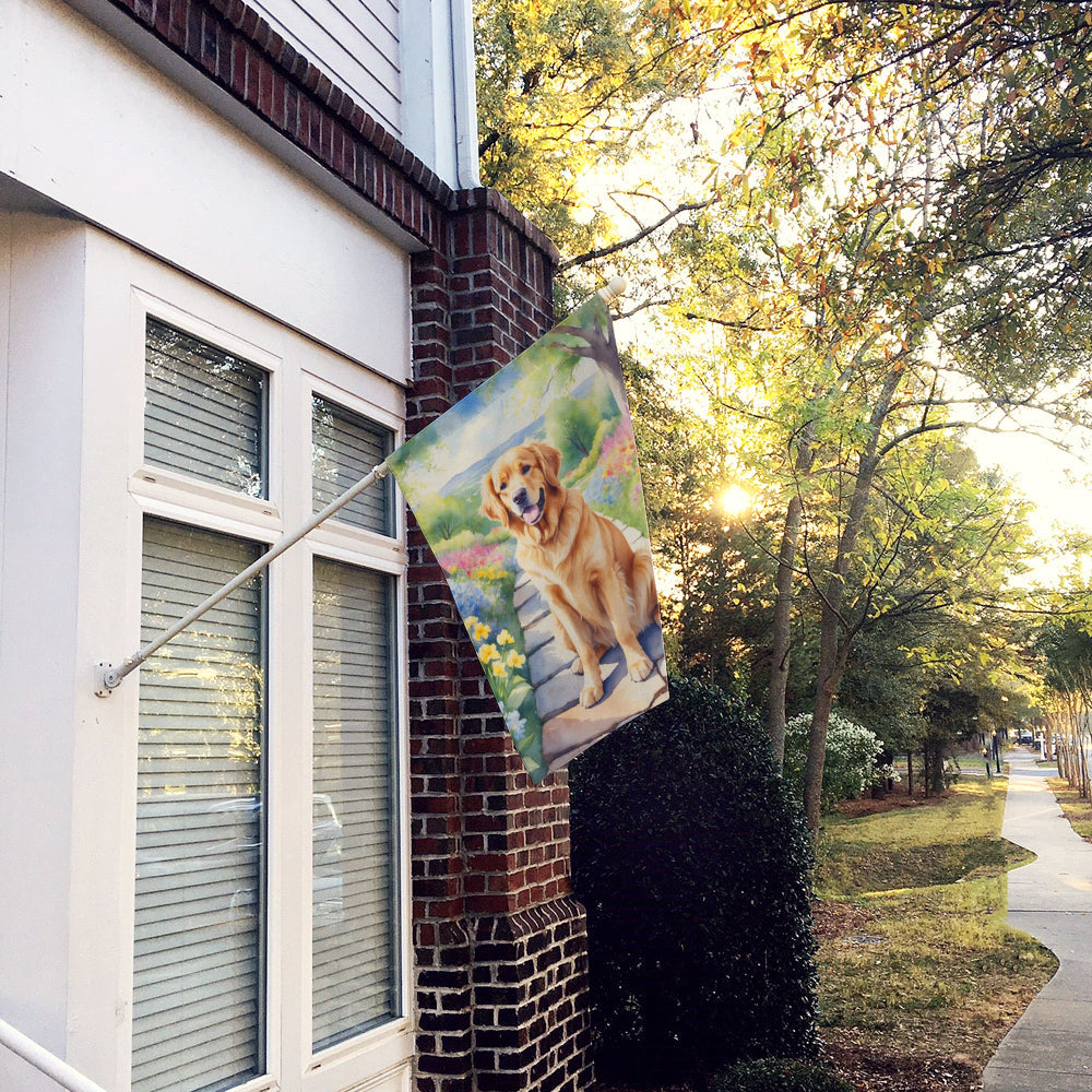 Golden Retriever Spring Path House Flag 28x40 Porch Sleeve Pole Decorative Outside Yard Banner Artwork Wall Hanging, Polyester