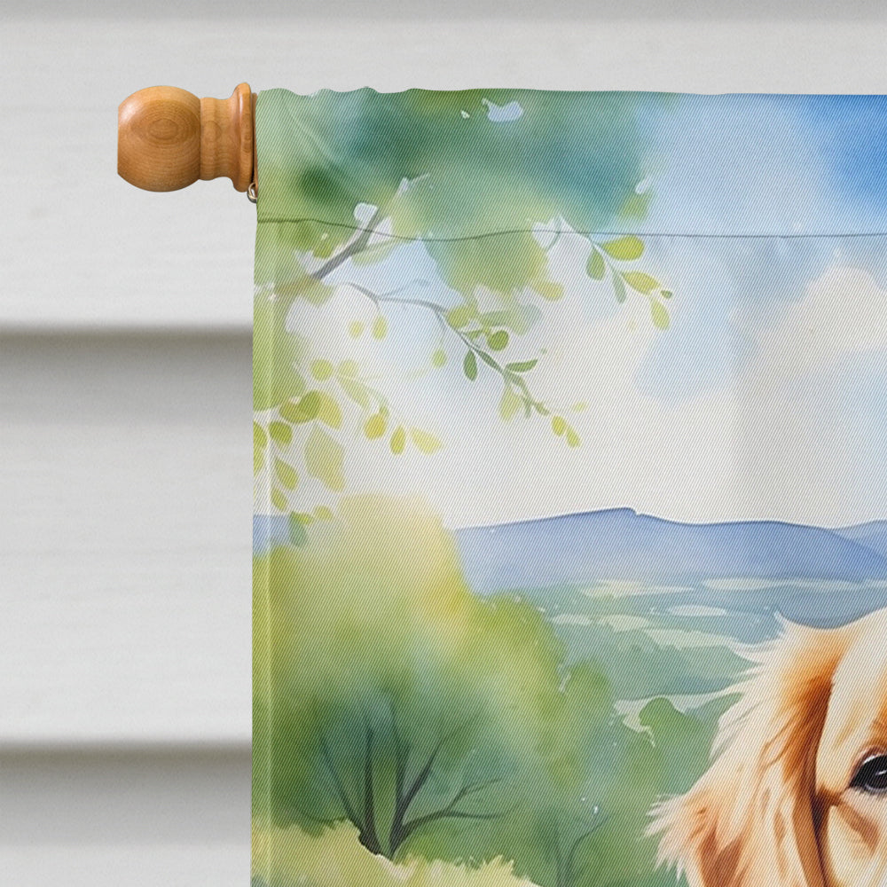 Golden Retriever Spring Path House Flag 28x40 Porch Sleeve Pole Decorative Outside Yard Banner Artwork Wall Hanging, Polyester