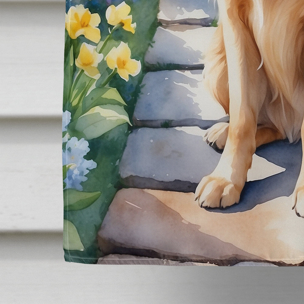 Golden Retriever Spring Path House Flag 28x40 Porch Sleeve Pole Decorative Outside Yard Banner Artwork Wall Hanging, Polyester