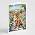Golden Retriever Spring Path Greeting Cards Pack of 8 Blank Cards with Envelopes Whimsical A7 Size 5x7