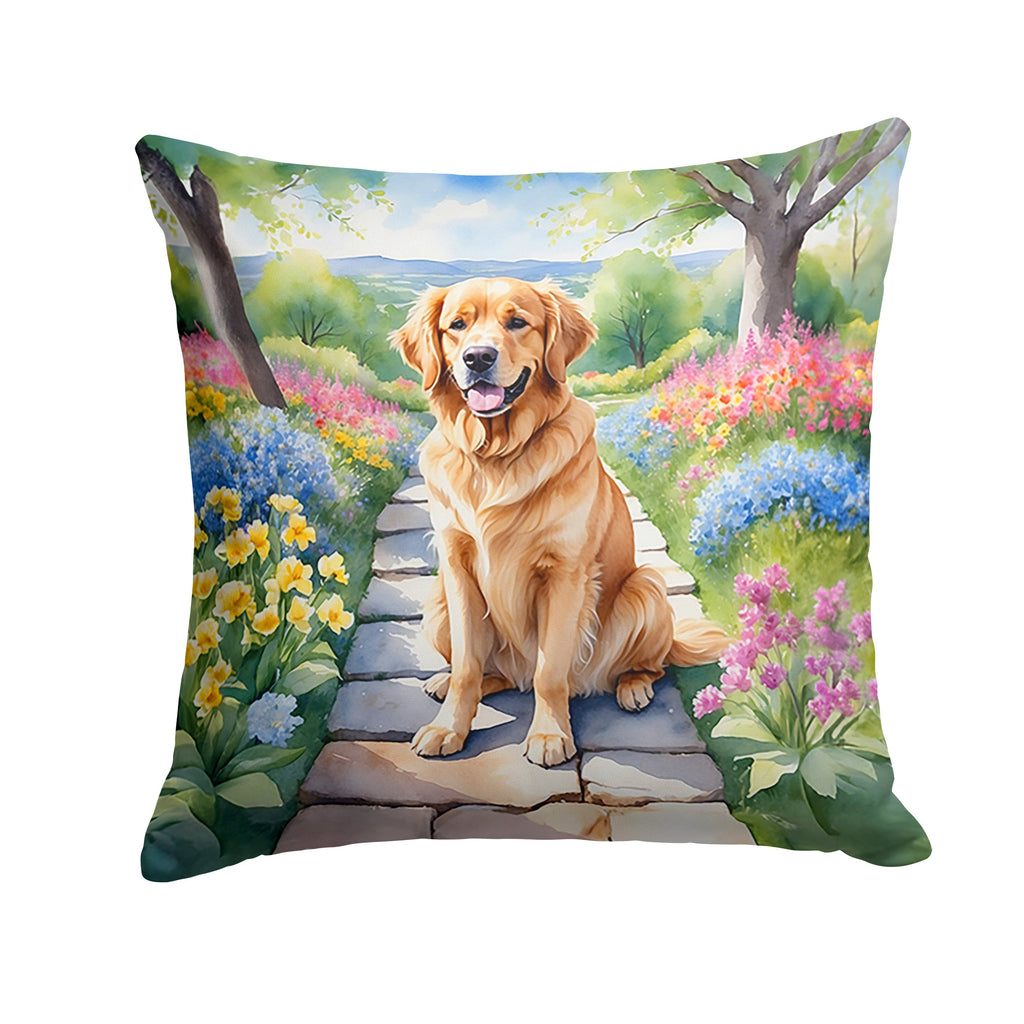 Golden Retriever Spring Path Decorative Throw Pillow 18x18 Indoor Outdoor Accent Cushion, Fabric Cover with Insert for Sofa, Bed, Porch & Living Room