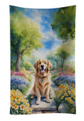 Golden Retriever Spring Path Kitchen Towel Velour Plush Front and Cotton Loop Back Machine Washable