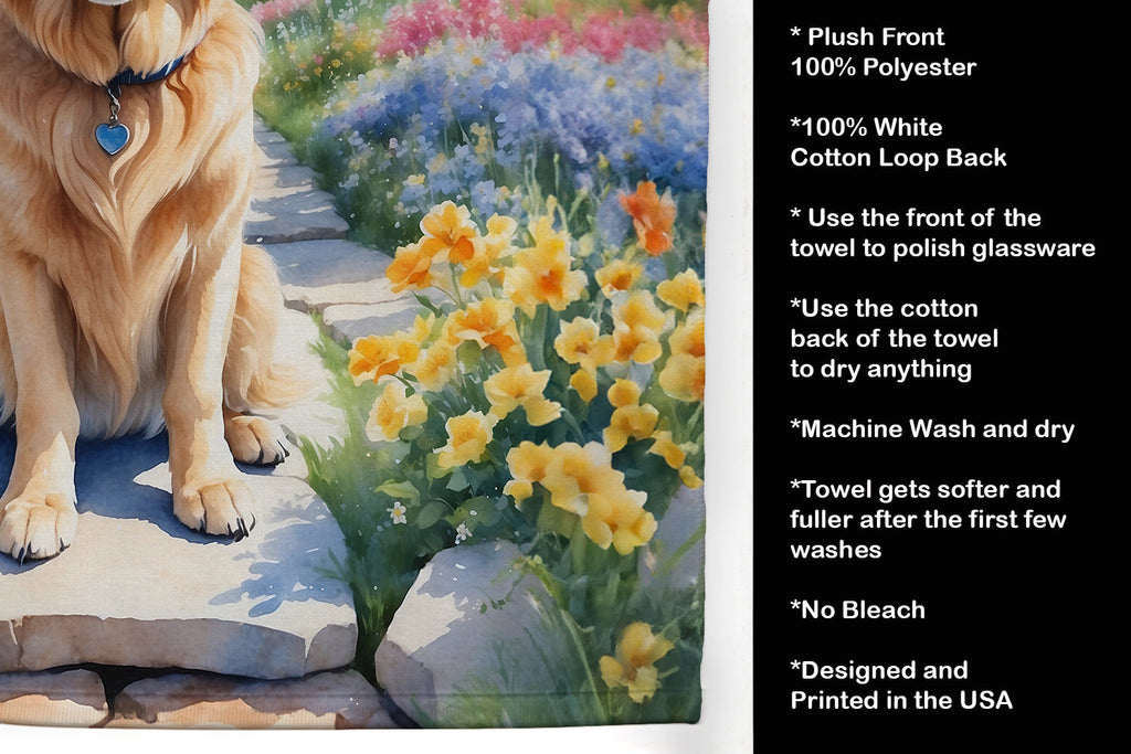 Golden Retriever Spring Path Kitchen Towel Velour Plush Front and Cotton Loop Back Machine Washable